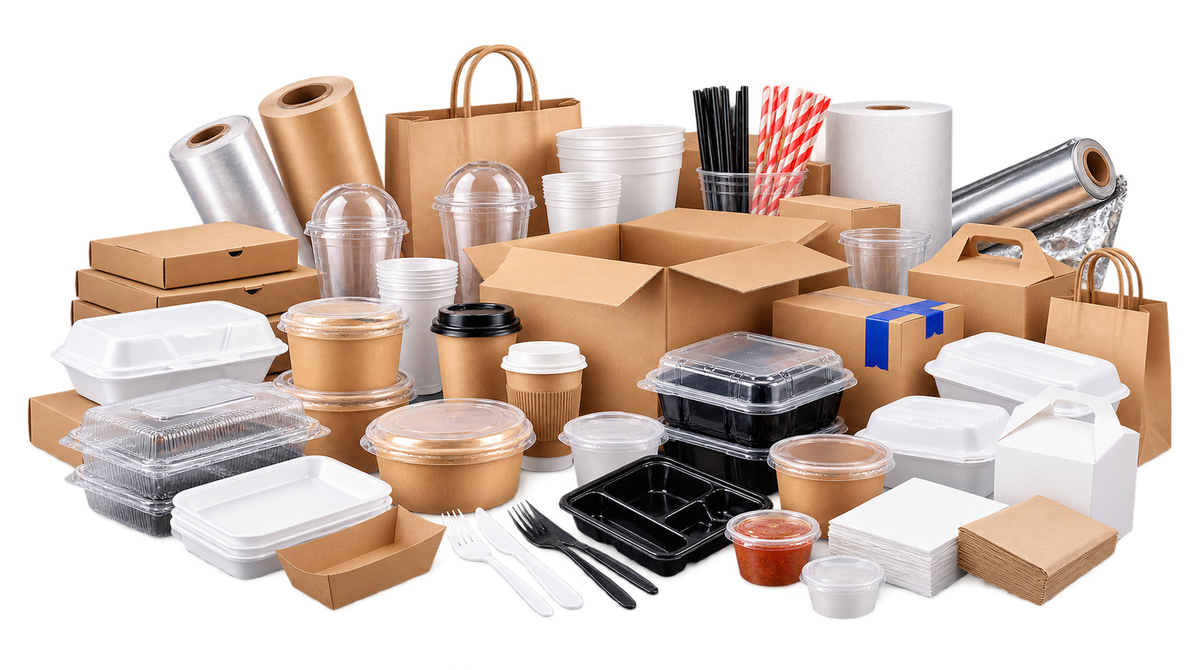 Gran variedad de cajas, bolsas, vasos, bandejas, envases gastronómicos, rollos de film y descartables